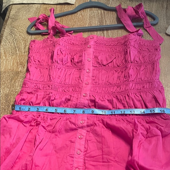 NWT 100% Cotton Tie-Shoulder Midi Dress in Bright Pink - Picture 8 of 8